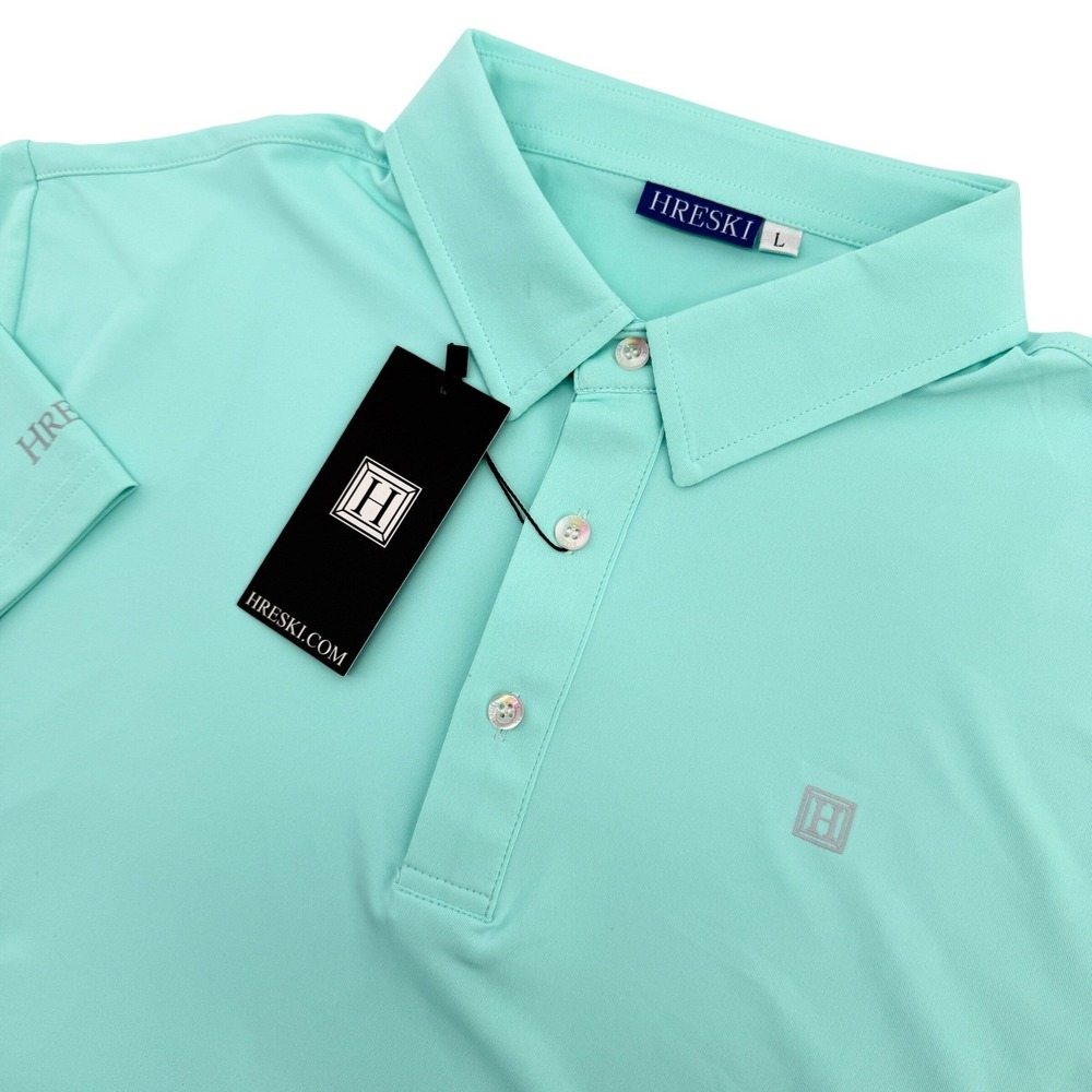 Hreski Polo Shirt Mens L Mint Green Short Sleeve Performance Stretch Golf NEW